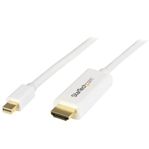 StarTech.com Mini DisplayPort to HDMI Converter Cable - 3 ft (1m) - mDP to HDMI Adapter with Built-in Cable - (M / M) Ultra HD 4K - White (MDP2HDMM1MW) - Adapter cable - Mini DisplayPort male to HDMI male - 1 m - white - 4K support