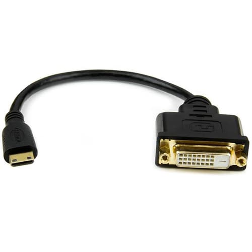 StarTech.com 8 in Mini HDMI to DVI Cable Adapter, DVI-D to HDMI (1920x1200p), 19 Pin HDMI Mini (C) Male to DVI-D Female, Digital Monitor Adapter Cable M/F, 3.9 Gbps Bandwidth, Black - Mini HDMI to DVI Adapter - Adapter - DVI-D female to 19 pin mini HDMI Type C male - 20.32 cm - double shielded - black