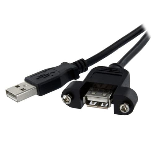 StarTech.com 1 ft Panel Mount USB Cable A to A - F/M - USB extension cable - USB (M) to USB (F) - USB 2.0 - 1 ft - molded, thumbscrews - black - USBPNLAFAM1 - USB extension cable - USB (M) to USB (F) - USB 2.0 - 30 cm - molded, thumbscrews - black - for P/N: UUSBOTG
