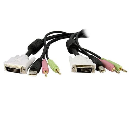 StarTech.com 10 ft / 3m 4-in-1 USB Dual Link DVI-D KVM Switch Cable w/ Audio & Microphone (DVID4N1USB10) - Keyboard / mouse / video / audio cable - USB, mini-phone stereo 3.5 mm, DVI-D (M) to mini-phone stereo 3.5 mm, USB Type B, DVI-D (M) - 3 m - black - for P/N: RKCOND17HD, SV231DVIUAHR, SV231QDVIUA, SV231TDVIUA, SV431DL2DU3A, SV431TDVIUA — view 1