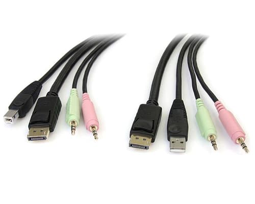 StarTech.com 6ft 4-in-1 USB DisplayPort� KVM Switch Cable w/ Audio & Microphone (DP4N1USB6) - Video / USB / audio cable - USB, mini-phone stereo 3.5 mm, DisplayPort (M) to USB, mini-phone stereo 3.5 mm, DisplayPort (M) - 1.8 m - molded - black - for P/N: SV231DPU, SV231DPUA