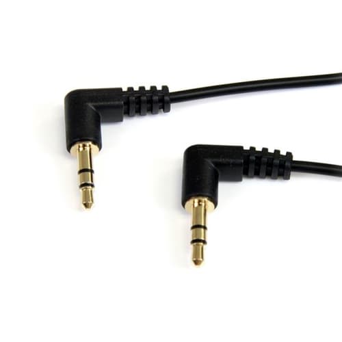 StarTech.com 1 ft. (0.3 m) Right Angle 3.5 mm Audio Cable - 3.5mm Slim Audio Cable - Right Angle - Male/Male - Aux Cable (MU1MMS2RA) - Audio cable - mini-phone stereo 3.5 mm male to mini-phone stereo 3.5 mm male - 30 cm - black - right-angled connector