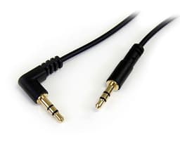 StarTech.com 1 ft. (0.3 m) Right Angle 3.5 mm Audio Cable - 3.5mm Slim Audio Cable - Right Angle - Male/Male - Aux Cable (MU1MMSRA) - Audio cable - mini-phone stereo 3.5 mm male to mini-phone stereo 3.5 mm male - 30 cm - black - right-angled connector - for P/N: SV231DVGAU2A, SV431DVGAU2A