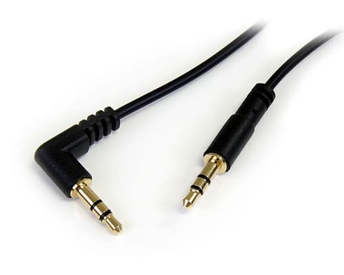 StarTech.com 1 ft. (0.3 m) Right Angle 3.5 mm Audio Cable - 3.5mm Slim Audio Cable - Right Angle - Male/Male - Aux Cable (MU1MMSRA) - Audio cable - mini-phone stereo 3.5 mm male to mini-phone stereo 3.5 mm male - 30 cm - black - right-angled connector - for P/N: SV231DVGAU2A, SV431DVGAU2A