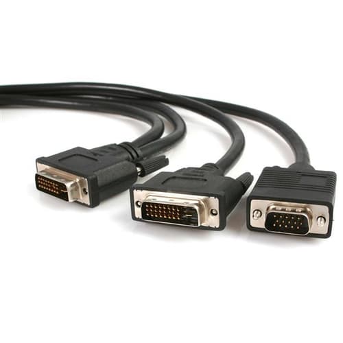 StarTech.com 6 ft DVI-I Male to DVI-D Male and HD15 VGA Male Video Splitter Cable - DVI to VGA connector - 6ft DVI to VGA Cable (DVIVGAYMM6) - DVI splitter - DVI-I (M) to HD-15 (VGA), DVI-D (M) - 1.8 m - thumbscrews - black