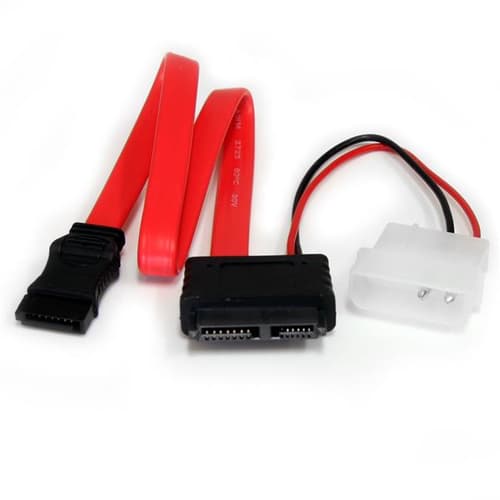 StarTech.com 12in Slimline SATA to SATA with LP4 Power Cable Adapter (SLSATAF12) - SATA cable - Serial ATA 150/300/600 - Slimline SATA (F) to SATA, 4 pin internal power (12V) - 30 cm - red