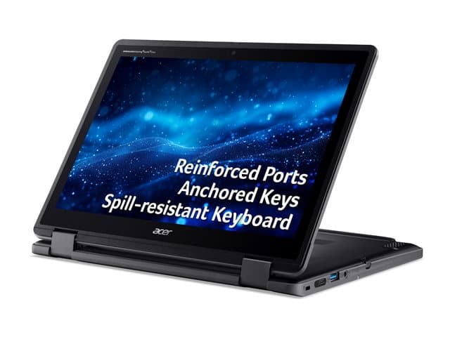 Acer TravelMate B3 Spin 12 TMB312RN-31-TCO - Flip design - Intel N-series - N250 / up to 3.8 GHz - Win 11 Pro Education - Intel Graphics - 8 GB RAM - 256 GB SSD NVMe, 3D Triple-level Cell (TLC) - 12.2" IPS touchscreen 1920 x 1200 - Gigabit Ethernet - Wi-Fi 6E - shale black - kbd: UK