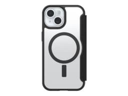 OtterBox React Series Folio Case for iPhone 16e, 15, 14, 13, Shockproof, Drop proof, Protective Folio with Card Holder, Tested to Military Standard, Clear/Black, No Retail Packaging