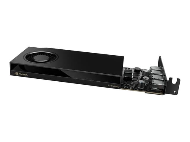 NVIDIA RTX A400 Graphics card 4GB GDDR6 PCIe4.0x8 low profile 4 x Mini DisplayPort - retail boxed -ATX I/O bracket attached + LP I/O bracket loose, Mini DP to DP dongle: 1pcs