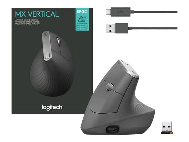 Logitech MX Vertical - vertical mouse - USB, Bluetooth, 2.4 GHz - graphite — view 2