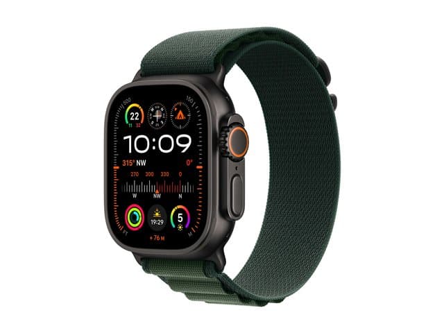 Apple Watch Ultra 2 GPS + Cellular 49mm Black Titanium Case with Dark Green Alpine Loop - Medium