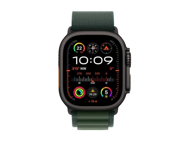 Apple Watch Ultra 2 GPS + Cellular 49mm Black Titanium Case with Dark Green Alpine Loop - Medium — view 2