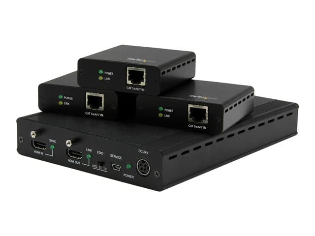 Startech 3 Way HDMI Splitter - HDBaseT Extender Kit w/ 3 Receivers - 1x3 HDMI over CAT5e / CAT6 Splitter - 3 Port HDBaseT HDMI Extender - Up to 4K (ST124HDBT) - video/audio extender — view 7