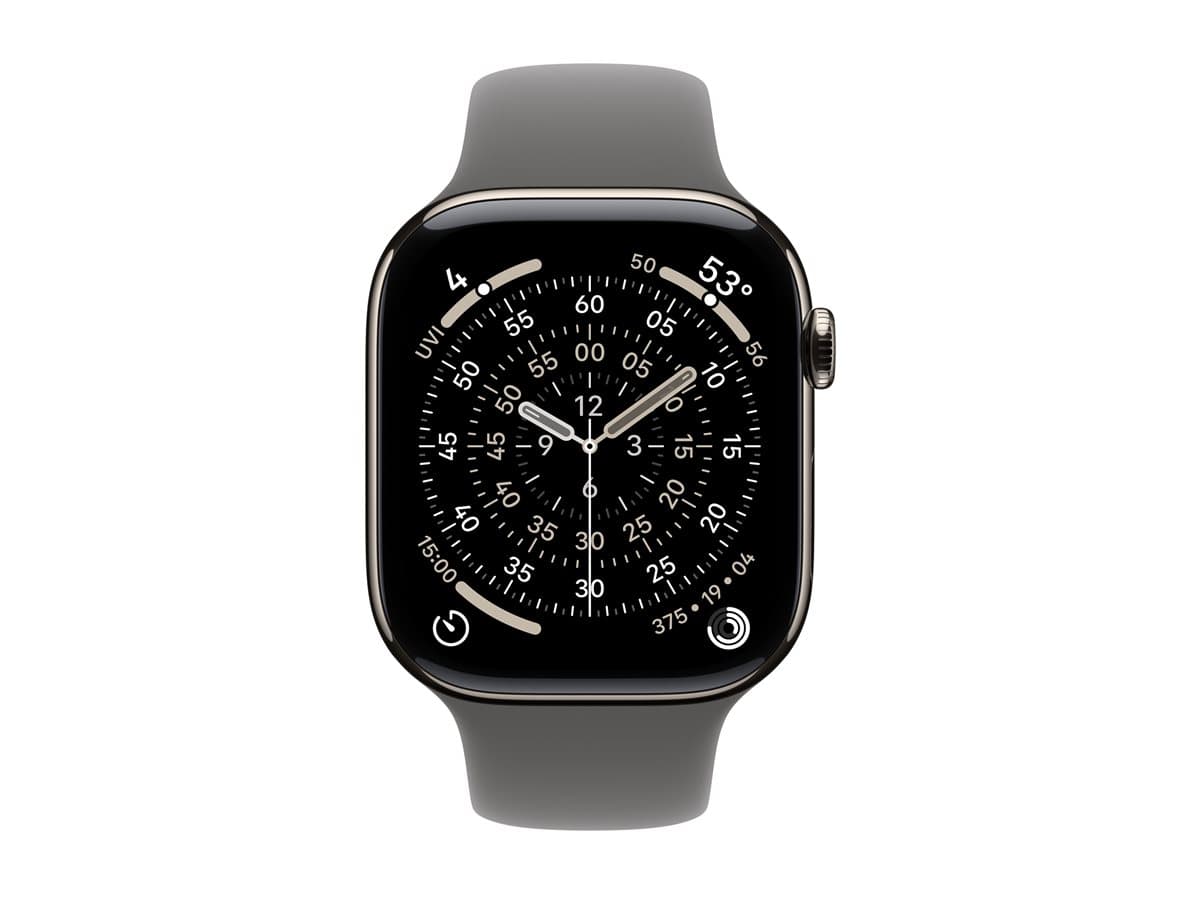 Apple Watch Series 11 GPS + Cellular 46mm Natural Titanium Case with Stone Grey Sport Band - M/L