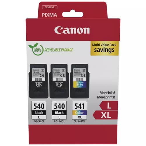 Canon 540L x2/CL-541XL Multipack - 3-pack - High Yield - black, colour (cyan, magenta, yellow) - original - hanging box - ink cartridge