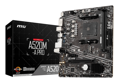MSI A520M-A PRO, AMD, Socket AM4, AMD Ryzen 3000 Series, DDR4-SDRAM, 64 GB, DIMM — image 1