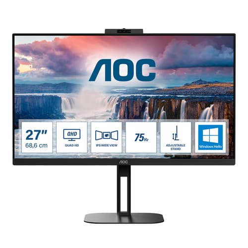 AOC Value-line Q27V5CW/BK - V5 series - LED monitor - 27" - 2560 x 1440 QHD @ 75 Hz - IPS - 300 cd/m� - 1000:1 - 4 ms - HDMI, DisplayPort, USB-C - speakers - black