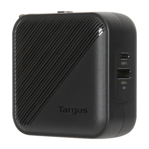 Targus - Power adapter - GaN - 65 Watt - PD - 2 output connectors (24 pin USB-C, USB Type A) - black