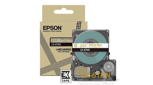 Epson LabelWorks LK-6TKN - Metallic - gold on clear - Roll (2.4 cm x 9 m) 1 cassette(s) hanging box - tape cartridge - for LabelWorks LW-C610