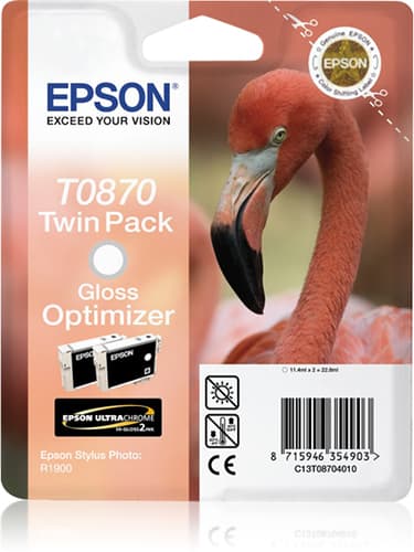Epson T0870 - 2-pack - 11.4 ml - glossy - original - blister with RF/acoustic alarm - ink optimizer cartridge - for Stylus Photo R1900