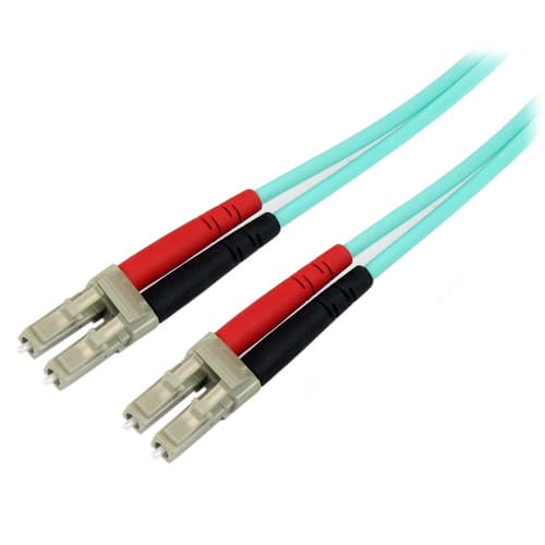 StarTech.com 10m (30ft) LC/UPC to LC/UPC OM3 Multimode Fiber Optic Cable, Full Duplex 50/125µm Zipcord Fiber Cable, 100G Networks, LOMMF/VCSEL, <0.3dB Low Insertion Loss - LSZH Fiber Patch Cord - Patch cable - LC multi-mode (M) to LC multi-mode (M) - 10 m - fibre optic - duplex - 50 / 125 micron - aqua - for P/N: MASFP10GBSR, SFP10GBLRMST, SFP10GBSRST, SFP10GSRSST, SFP10GSRXST, SV565FXHD4KU