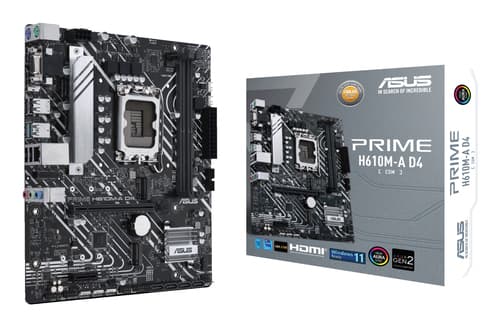 ASUS PRIME H610M-A D4-CSM - Motherboard - micro ATX - LGA1700 Socket - H610 Chipset - USB 3.2 Gen 2, USB 3.2 Gen 1 - Gigabit LAN - onboard graphics (CPU required) - HD Audio (8-channel)