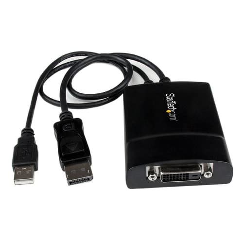StarTech.com DisplayPort to DVI Adapter - Dual-Link - Active DVI-D Adapter for Your Monitor / Display - USB Powered - 2560x1600 (DP2DVID2) - DisplayPort / DVI adapter - DisplayPort, USB (power only) (M) to DVI-D (F) latched - USB 2.0 / DisplayPort 1.2 - 37 cm - active, USB power, 2560 x 1600 (WQXGA) support - black