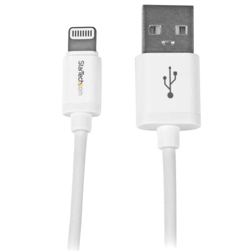 StarTech.com 1m (3ft) White Apple 8-pin Lightning Connector to USB Cable for iPhone / iPod / iPad - Charge and Sync Cable - 1 meter (USBLT1MW) - Lightning cable - Lightning male to USB male - 1 m - double shielded - white - for P/N: KITBXAVHDPEU, KITBXAVHDPNA, KITBXAVHDPUK, KITBXDOCKPEU, KITBXDOCKPUK, KITBZDOCK