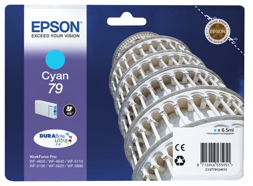 Epson Ink Cartridges, DURABrite" Ultra, 79, Tower of Pisa, Singlepack, 1 x 6.5 ml Cyan, Standard, L