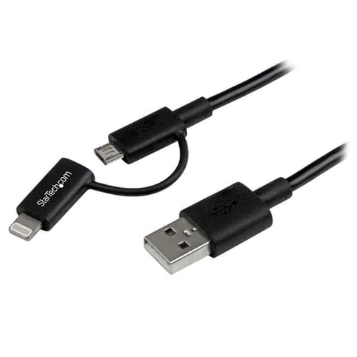 StarTech.com 1m (3 ft) Black Apple 8-pin Lightning Connector or Micro USB to USB Combo Cable for iPhone iPod iPad - Charge and Sync Cable (LTUB1MBK) - Charging / data cable - USB male to Micro-USB Type B, Lightning male - 1 m - shielded - black - for P/N: ARMTBLTDT, ARMTBLTIW, SECTBLTDT, SECTBLTPOS, STNDTBLT1A5T, STNDTBLT1FS, STNDTBLTMOB