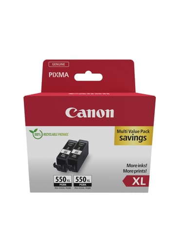 Canon PGI-550PGBK XL Twin pack - 2-pack - 15 ml - High Yield - black - original - hanging box - ink tank - for PIXMA iP8750, iX6850, MG5550, MG5650, MG6450, MG6650, MG7150, MG7550, MX725, PIXUS MG7550