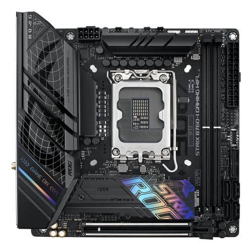 ASUS ROG STRIX B760-I GAMING WIFI - Motherboard - mini ITX - LGA1700 Socket - B760 Chipset - USB 3.2 Gen 1, USB-C 3.2 Gen 1, USB-C 3.2 Gen 2x2, USB-C 3.2 Gen2 - 2.5 Gigabit LAN, Wi-Fi 6E, Bluetooth - onboard graphics (CPU required) - HD Audio (8-channel)