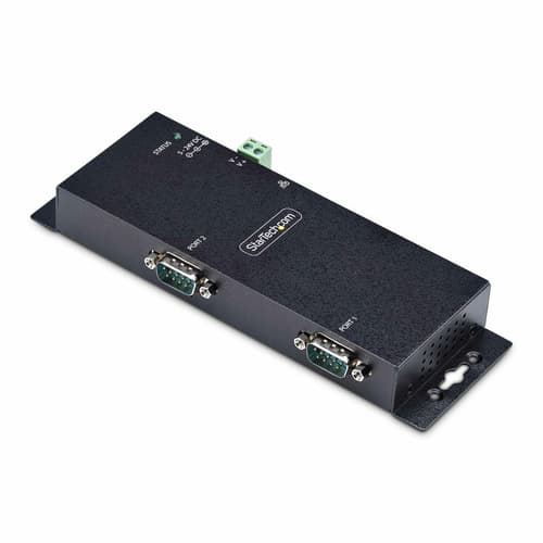 StarTech.com 2P Serial to Ethernet Adapter, IP LAN to RS232 DB9 Converter - Device server - 2 ports - 100Mb LAN, RS-232 - wall / DIN rail mountable - TAA Compliant