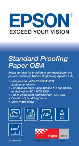 Epson Media, Media, Standard Proofing Paper OBA, Graphic Arts - Proofing Paper, A3+, 100 Sheets, 250 g/m2