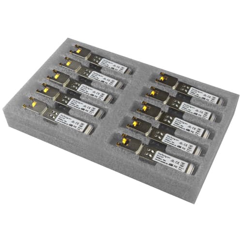 StarTech.com Cisco GLC-T Compatible SFP Module, 1000BASE-T, SFP to RJ45 Cat6/Cat5e, 1GE Gigabit Ethernet SFP, RJ-45 (Copper) 100m, Cisco Firepower, ASR920, IE2000, Mini GBIC Transceiver - Lifetime Warranty (GLCT10PKST) - SFP (mini-GBIC) transceiver module (equivalent to: Cisco GLC-T) - 1GbE - 1000Base-T - RJ-45 - up to 100 m (pack of 10)
