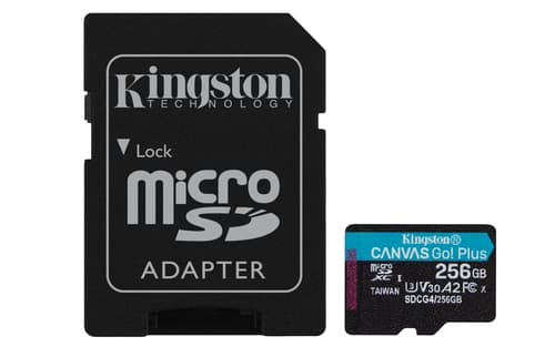 Kingston Canvas Go! Plus - Flash memory card (microSDXC to SD adapter included) - 256 GB - A2 / Video Class V30 / UHS-I U3 / Class10 - microSDXC UHS-I