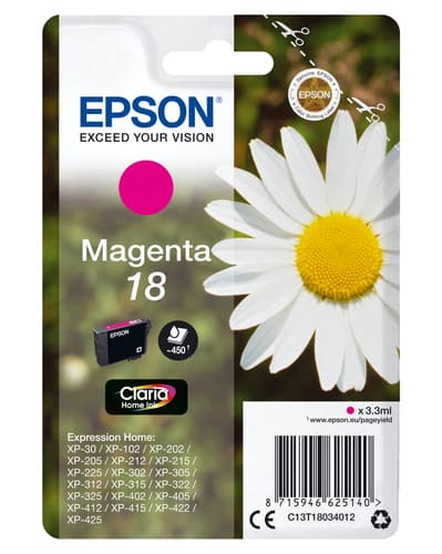 Epson Ink Cartridges, Claria" Home Ink, 18, Daisy, Singlepack, 1 x 3.3 ml Magenta