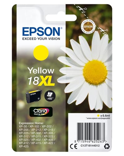 Epson Ink Cartridges, Claria" Home Ink, 18XL, Daisy, Singlepack, 1 x 6.6 ml Yellow, RF+AM