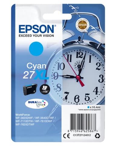 Epson Ink Cartridges, DURABrite" Ultra, 27XL, Alarm clock, Singlepack, 1 x 10.4 ml Cyan, XL