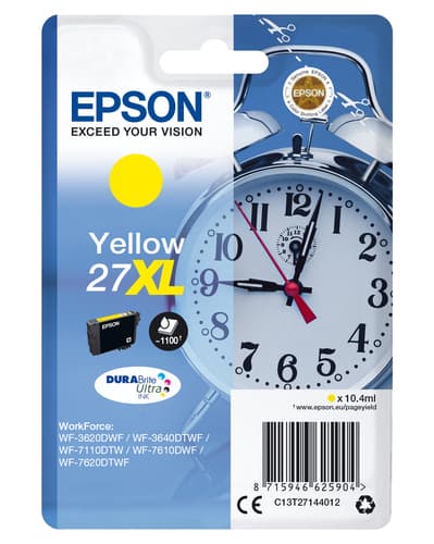 Epson Ink Cartridges, DURABrite" Ultra, 27XL, Alarm clock, Singlepack, 1 x 10.4 ml Yellow, XL