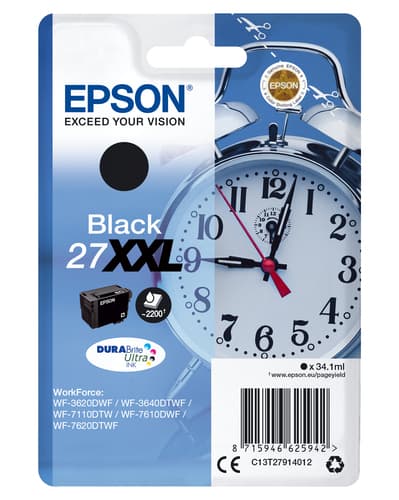 Epson Ink Cartridges, DURABrite" Ultra, 27XXL, Alarm clock, Singlepack, 1 x 34.1 ml Black, XXL