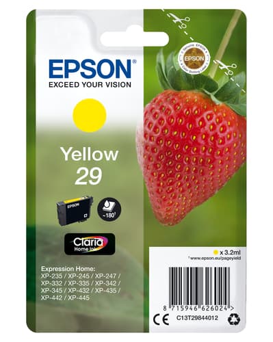 Epson Ink Cartridges, Claria" Home Ink, 29, Strawberry, Singlepack, 1 x 3.2 ml Yellow, Standard
