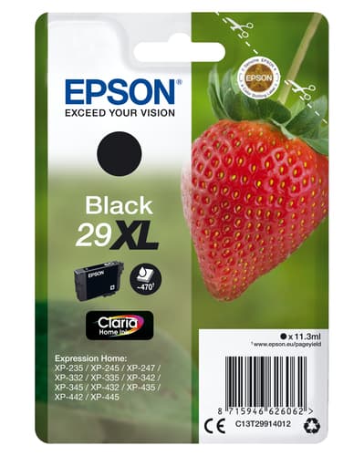Epson Ink Cartridges, Claria" Home Ink, 29, Strawberry, Singlepack, 1 x 11.3 ml Black, Standard, XL