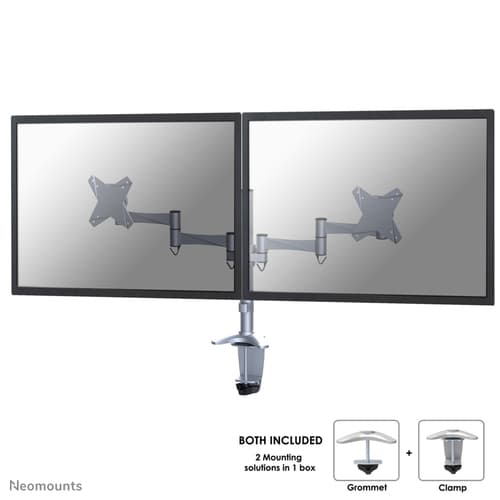 Neomounts FPMA-D1330D - Mounting kit - full-motion - for 2 LCD displays - silver - screen size: 10"-27" - clamp mountable, grommet, desk-mountable