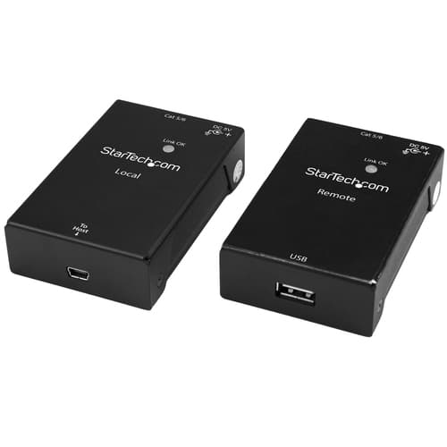 StarTech.com USB 2.0 Extender over Cat5e/Cat6 Cable (RJ45), Up to 165ft (50m), High Speed USB Port Extender Adapter Kit, Powered, USB over Ethernet Cable Extender, 480Mbps, Metal Housing