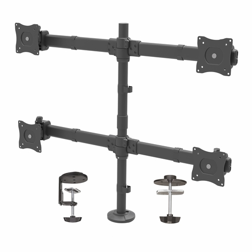 StarTech.com Desk Mount Quad Monitor Arm, Ergonomic VESA 4 Monitor Mount 2x2 up to 27", Articulating & Height Adjustable Pole Mount, Tilt/Swivel/Rotate LCD/LED Screen, Clamp/Grommet