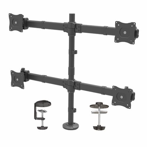 StarTech.com Desk Mount Quad Monitor Arm, Ergonomic VESA 4 Monitor Mount 2x2 up to 27", Articulating & Height Adjustable Pole Mount, Tilt/Swivel/Rotate LCD/LED Screen, Clamp/Grommet