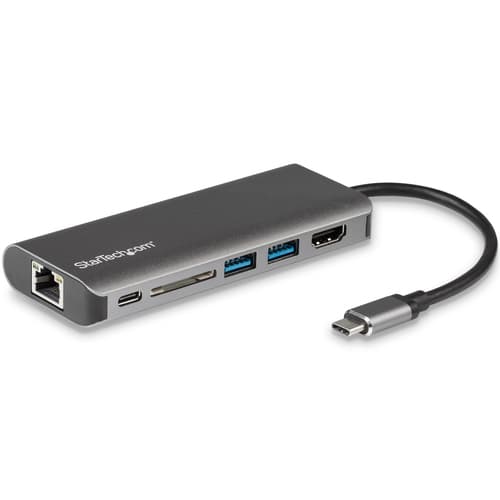 StarTech.com USB C Multiport Adapter - Portable USB-C Dock to 4K HDMI, 2-pt USB 3.0 Hub, SD/SDHC, GbE, 60W PD Pass-Through - USB Type-C/Thunderbolt 3 - NEW VERSION AVAILABLE DKT30CSDHPD3 (DKT30CSDHPD) - Docking station - USB-C / Thunderbolt 3 - 1GbE - for P/N: ARMPIVOTE2, ARMPIVOTV2, ARMUNONB1, FPPNEUSTND, LTRISERP, MONSTADJD, MONSTADJDL