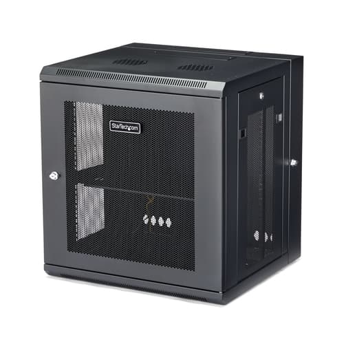 StarTech.com 12U 19" Wall Mount Network Cabinet, 16" Deep Hinged Locking IT Network Switch Depth Enclosure, Vented Computer Equipment Data Rack with Shelf & Flexible Side Panels, Assembled - 12U Vented Cabinet (RK12WALHM) - rack enclosure cabinet - 12U