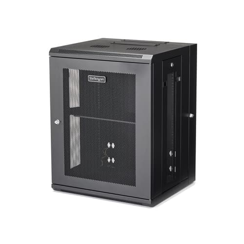 StarTech.com 15U 19" Wall Mount Network Cabinet, 16" Deep Hinged Locking IT Network Switch Depth Enclosure, Assembled Vented Computer Equipment Data Rack with Shelf & Flexible Side Panels - 15U Vented Cabinet - Rack cabinet - 4-post - wall mountable - black - 15U - 16"